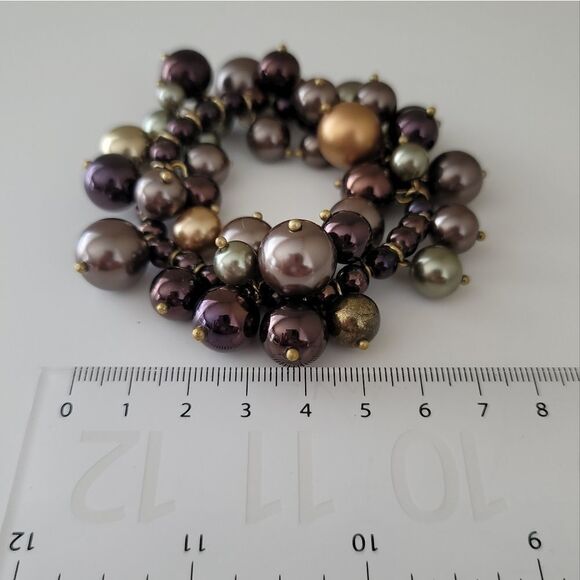 Bracelet Bauble Stretch Deep Plum, Bronze, Brown & Gold Baubles Bracelet #0049 - Picture 6 of 11
